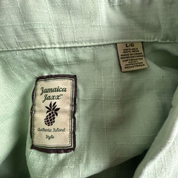 Jamaica Jaxx Mens Green Floral Button-Up Camp Shirt Large 100% Silk Short Sleeve - Picture 3 of 8